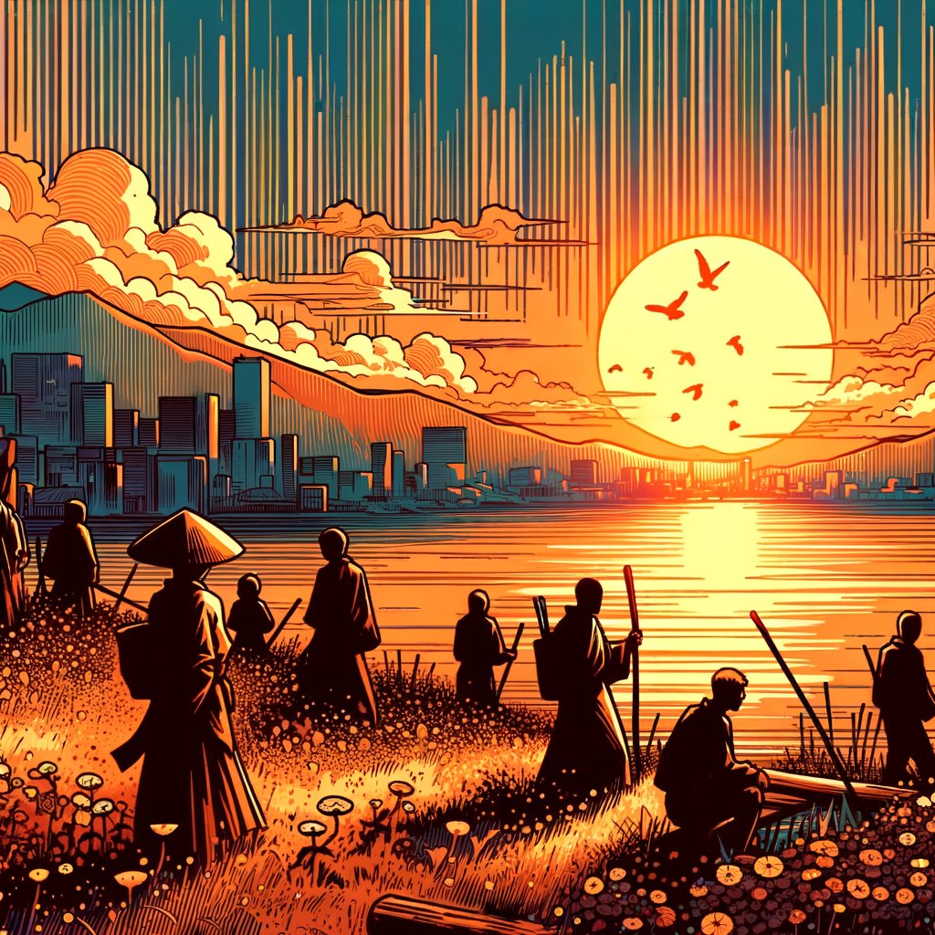 陽炎の　揺れる夕暮れ　夏近し