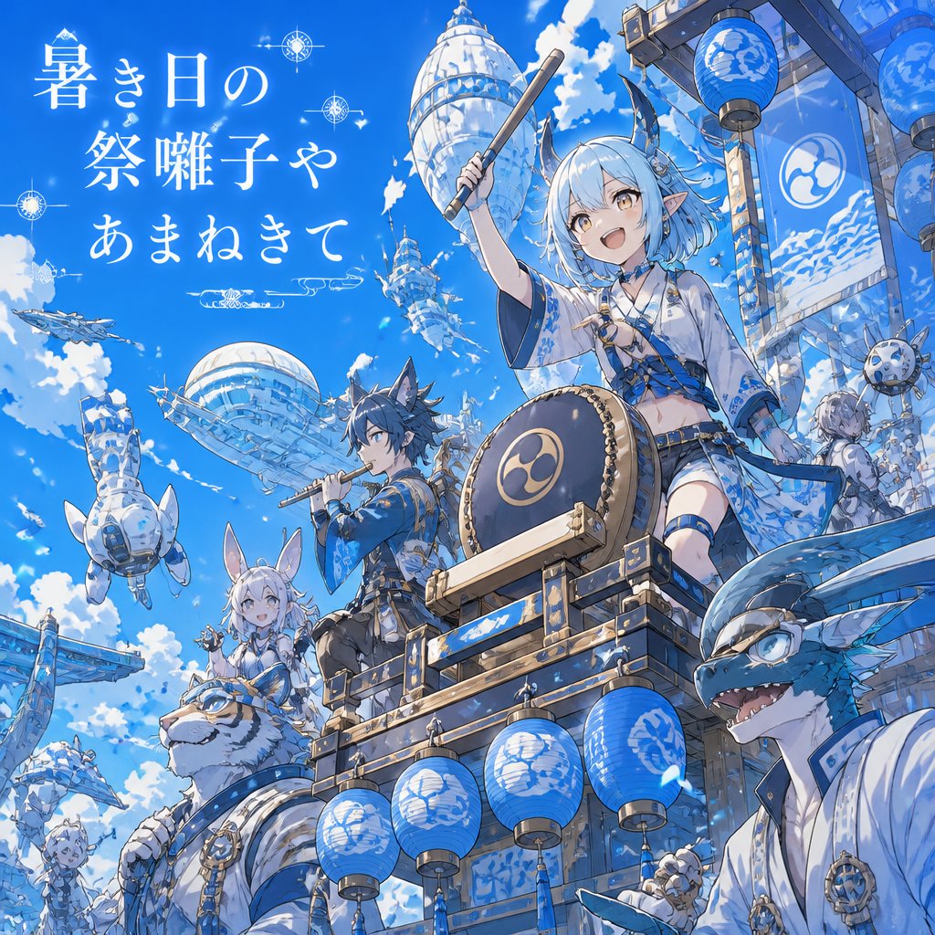 暑き日の　祭囃子や　あまねきて
