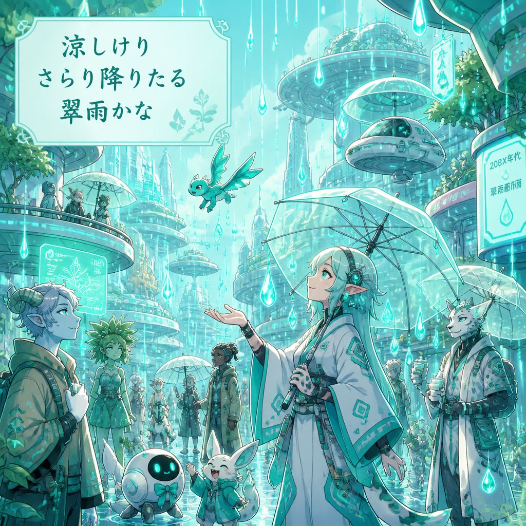 涼しけり　さらり降りたる　翠雨かな